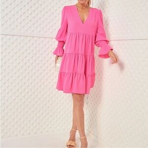 Tuckernuck POMANDER PLACE Electric Pink Crepe Kenzo Dress Sz M